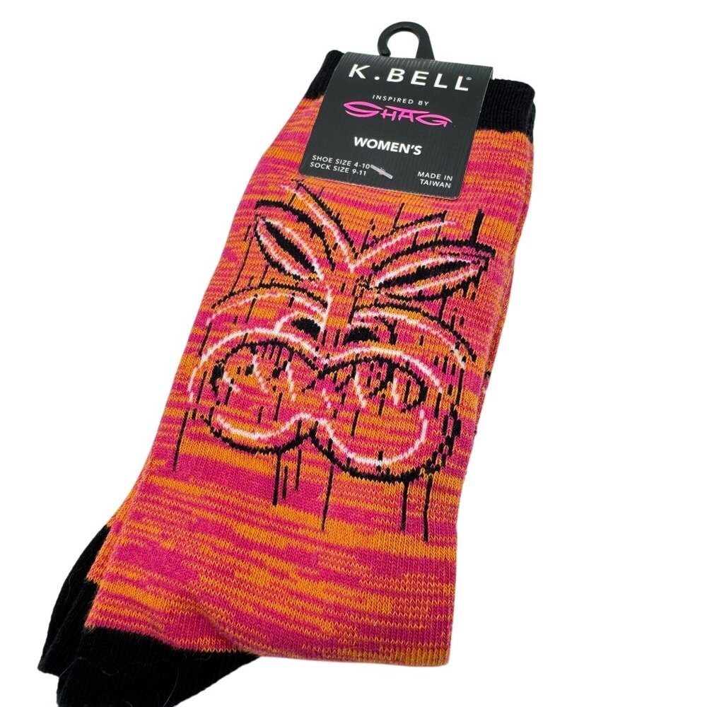 K. Bell Pair Socks Artist Shag Tiki Orange  Retro Design